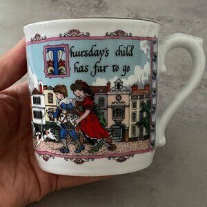 Vintage 1990 Royal Worcester Birthday Mugs Thursday’s Child Has Far to Go 3.25"H